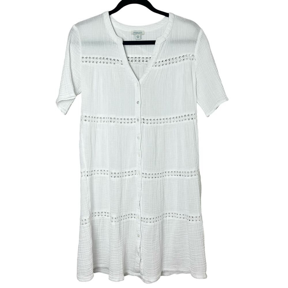 Sundance Beach Dress Short Sleeve Eyelet Boho Cover-Up White Sz S